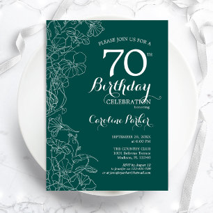 Invitation Turquoise Green Floral 70e fête d'anniversaire