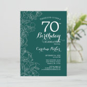 Invitation Turquoise Green Floral 70e fête d'anniversaire (Debout devant)