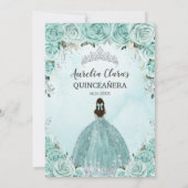 Invitation Turquoise Green Floral Princesse Silver Quinceañer (Dos)