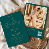 Invitation Turquoise Green Gold Mariage QR Code code script p