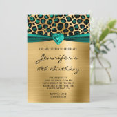 Invitation Turquoise Green Leopard Foil Coeur 18e anniversair (Debout devant)