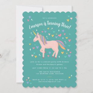 Invitation Turquoise Green Pastel Rainbow Unicorn fête d'anni