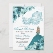 Invitation Turquoise Green Princesse Masquerade Sweet 16 (Devant)