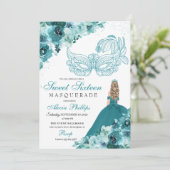 Invitation Turquoise Green Princesse Masquerade Sweet 16 (Debout devant)