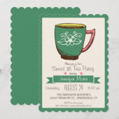 Invitation Turquoise Green & Rose Retro Sweet 16 Tea Party (Devant / Derrière)