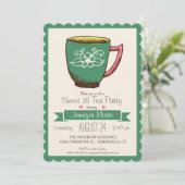 Invitation Turquoise Green & Rose Retro Sweet 16 Tea Party (Debout devant)