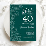 Invitation Turquoise Green Surprise 40e anniversaire<br><div class="desc">Invitation turquoise Green Surprise 40e anniversaire. Le minimaliste design féminin moderne présente des accents botaniques et des caractères typographiques. Carte invitation florale simple parfaite pour une célébration anniversaire surprise femme élégante.</div>