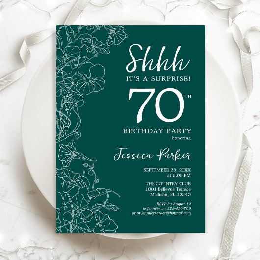 Invitation Turquoise Green Surprise 70e anniversaire