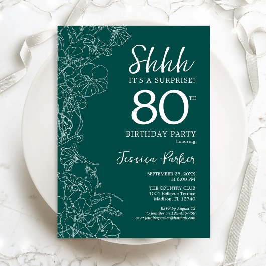 Invitation Turquoise Green Surprise 80e anniversaire