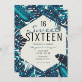 Invitation Turquoise Green Tropical Palm Feuille Summer Sweet (Devant / Derrière)