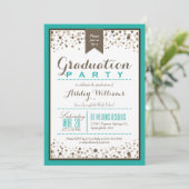 Invitation Turquoise Green, White et Taupe Graduation Party (Debout devant)