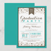 Invitation Turquoise Green, White et Taupe Graduation Party (Devant / Derrière)