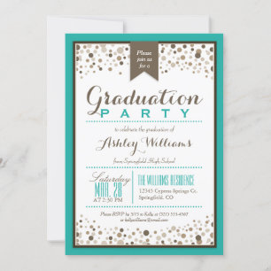 Invitation Turquoise Green, White et Taupe Graduation Party