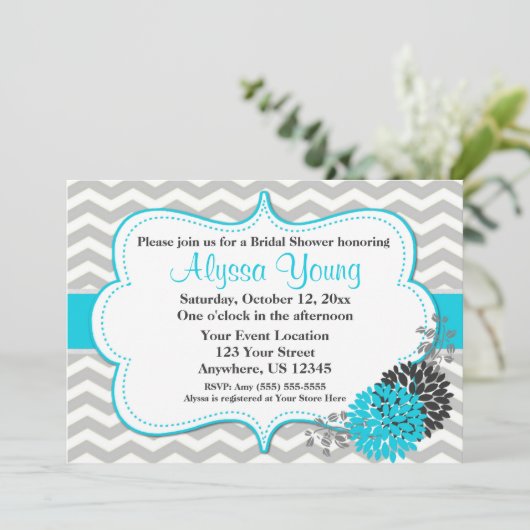 Invitation Turquoise Grey Chevron (Debout devant)