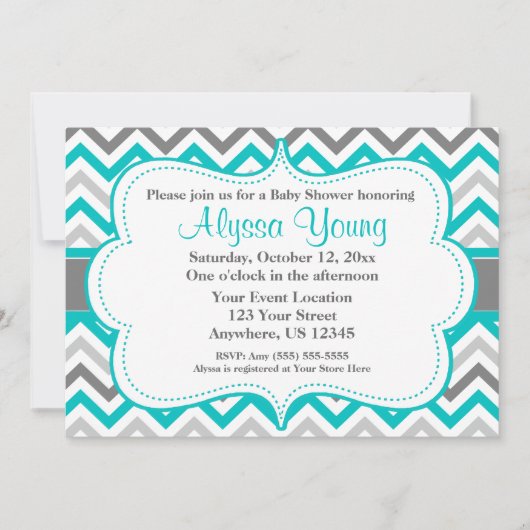 Invitation turquoise grise de Chevron (Devant)