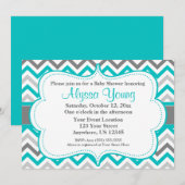 Invitation turquoise grise de Chevron (Devant / Derrière)