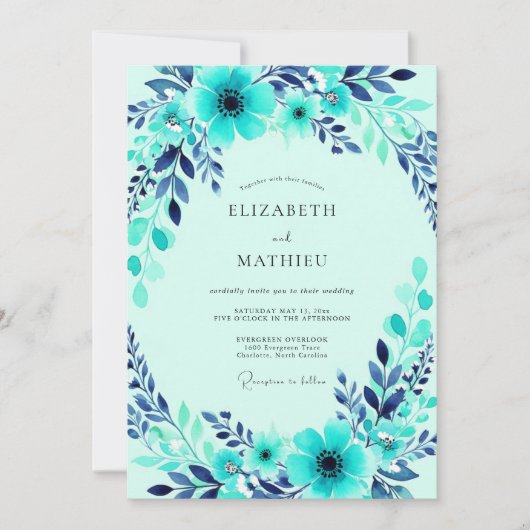 Invitation Turquoise Harmonious Winter Wedding (Devant)
