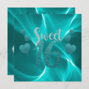 Invitation Turquoise Hearts Sweet 16 Anniversaire