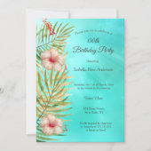 Invitation Turquoise hibiscus tropique Palm Gold fête d'anniv (Devant)