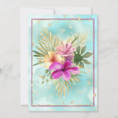 Invitation Turquoise Hibiscus violet marbre rose fête d'anniv (Dos)