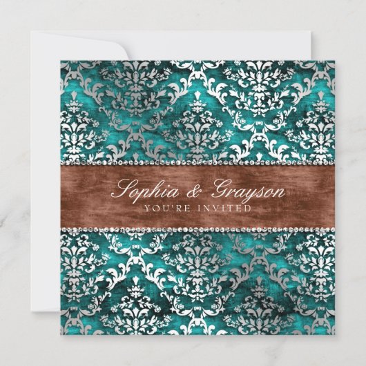 Invitation Turquoise impérial Glimmer Mariage dama (Devant)