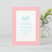 Invitation Turquoise, jaune et rose Mariage (Debout devant)