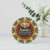 Invitation Turquoise Jaune Fractale Dentelle & Diadème Quince (Debout devant)