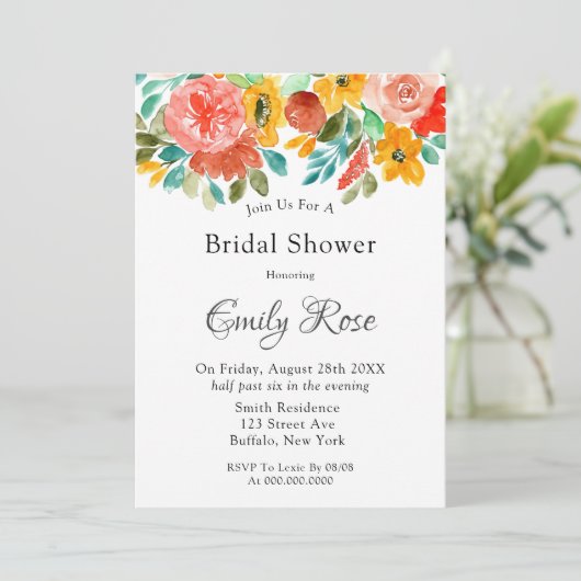 Invitation turquoise Jaune Orange Peony (Debout devant)