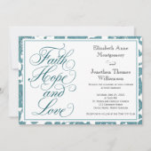 Invitation Turquoise Lace Script Faith Hope & Love Mariage (Devant)