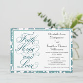 Invitation Turquoise Lace Script Faith Hope & Love Mariage (Debout devant)