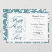 Invitation Turquoise Lace Script Faith Hope & Love Mariage (Devant / Derrière)