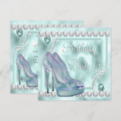 Invitation Turquoise Lavande violet haute talon chaussure fêt (Devant / Derrière)