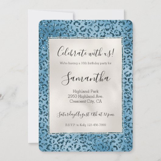 Invitation Turquoise leopard bleu (Devant)