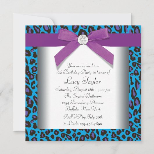 Invitation Turquoise Léopard Doux 16 Partie (Dos)
