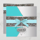 Invitation Turquoise Leopard Sweet 16 Anniversaire (Devant / Derrière)