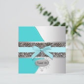 Invitation Turquoise Leopard Sweet 16 Anniversaire (Debout devant)