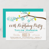 Invitation Turquoise, Lime, Branche Brown Anniversaire (Devant / Derrière)