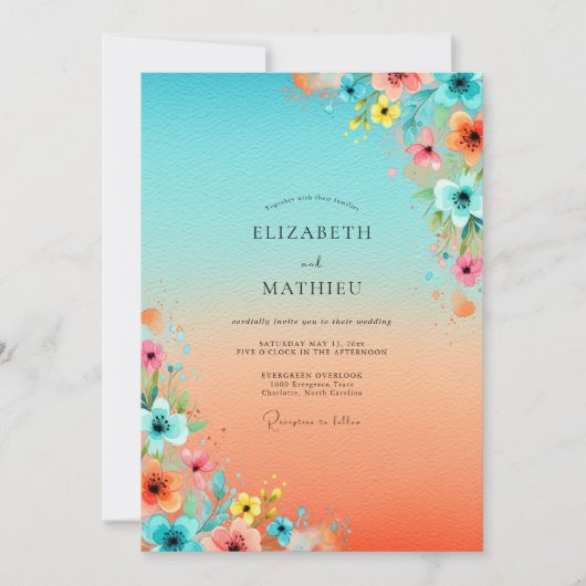 Invitation Turquoise Lively Tropical Wedding (Devant)