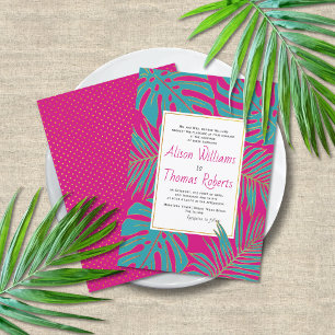 Invitation Turquoise magenta tropicale monstère palme feuille