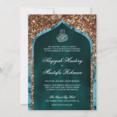 Invitation Turquoise Marbre Bronze Parties scintillant Arche  (Devant)