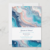 Invitation Turquoise marbre rose Agate Mariage d'été (Devant)