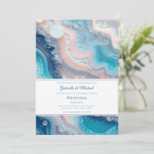 Invitation Turquoise marbre rose Agate Mariage d'été (Debout devant)