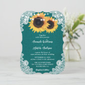 Invitation Turquoise Mariage campagnard de dentelle fleurie B (Debout devant)