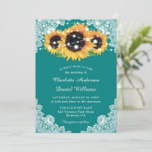 Invitation Turquoise Mariage de tournesol en dentelle russe (Debout devant)