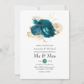 Invitation Turquoise - Mariage Floral Doré et Sarcelle (Devant)