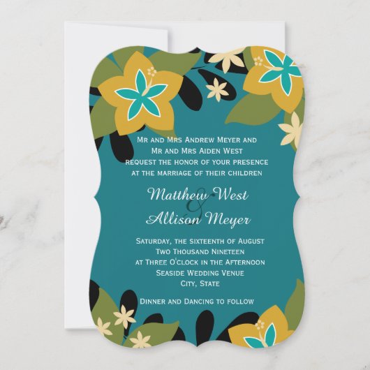 Invitation Turquoise Mariage floral tropical (Devant)
