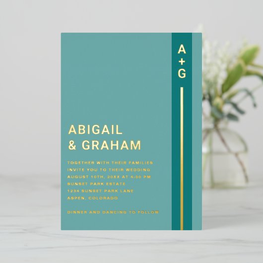 Invitation turquoise Mariage Foil (Debout devant)