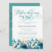Invitation Turquoise Marine Blue Floral Couples Wedding showe (Devant / Derrière)