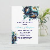 Invitation Turquoise Marine Blue Peony Mariage Couples Douche (Debout devant)