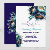 Invitation Turquoise Marine Blue Peony Mariage Couples Douche (Devant / Derrière)